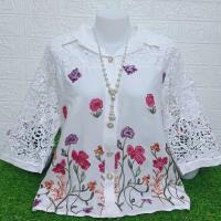 ราคา เสื้อเชิ้ตคอปกกะดุมหน้า งานปักไหมพรม แต่งแขนลูกไม้สวยๆ (25307612406)