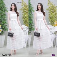ราคา TW18750 dress ผ้าลูกไม้ซีทรูสีขาวแขนกุด (19677829224)