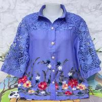 ราคา เสื้อเชิ้ตคอปกกะดุมหน้า งานปักไหมพรม แต่งแขนลูกไม้สวยๆ (24857338075)