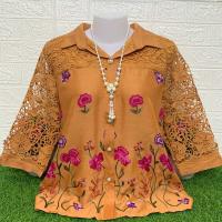 ราคา เสื้อเชิ้ตคอปกกะดุมหน้า งานปักไหมพรม แต่งแขนลูกไม้สวยๆ (25307612385)