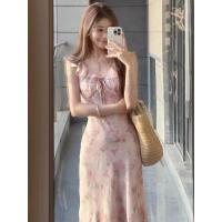 ราคา ชุดเดรสยาวทรงเอคอวีแขนกุดผ้าชีฟองสีชมพูดอกไม้สไตล์ฝรั่งเศส กระโปรงทรงหางปลาเข้ารูป ชุดไปงานวันหยุด (26243334929)