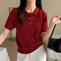 ราคา เสื้อถักลูกไม้แขนสั้นอเนกประสงค์สำหรับผู้หญิงเสื้อถักเสื้อยืดไซส์พลัส (24774197718)