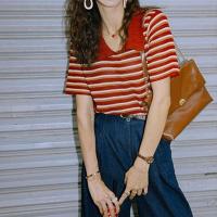 ราคา เสื้อยืดคอปกลายขวางสไตล์วินเทจ (126367556777)