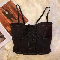 ราคา Bow Lace up Denim Camisole Niche Versatile Vest Short Drawstring Top Women (24223632119)
