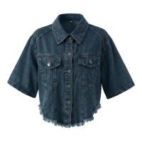 ราคา เสื้อแจ็คเก็ตยีนส์ ทรงครอป แขนสั้น สไตล์วินเทจ ผ้า Denim คอปก ทรงเชิ้ต แต่งกระดุมทอง ดีเทลชายผ้าปล่อยรุ่ย กระเป๋าหน้าคู่ ใช้งานได้จริง ck8853 (26161983355)