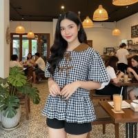 ราคา เสื้อเชิ้ตแขนสั้นลายสก๊อต แขนตุ๊กตาเอวสม๊อค แต่งโบว์แต่งสายผูก สาวอวบใส่ได้สบาย อกได้ถึง52นิ้ว งานไทยพร้อมส่งจากกทม เสื้อเบลาส์แขนสั้นไม่ซ้ำใคร (26397408130)