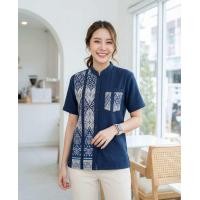 ราคา เสื้อพื้นเมืองผู้หญิงคอจีน ผ้าหม้อฮ่อมสโตน แต่งผ้าลายไทย (25857338715)