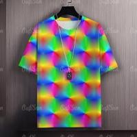 ราคา สายรุ้ง ตาหมากรุก เสื้อยืดผู้ชาย แฟชั่น เสื้อเรืองแสง เสื้อวินเทจชาย สุภาพสตรี เสื้อคอกลม (24246690312)