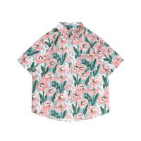 ราคา เสื้อสงกรานต์ ผู้หญิง เสื้อฮาวาย ปกเชิ้ต แขนสั้น กระดุมหน้า ผ้าไหมอิตาลี เสื้อสีฟ้าพิมพ์ลายดอกสีชมพู แห้งไว สีไม่ตกยับยาก ใส่เล่นน้ำ ทำบุญ ชุดใส่ไปทะเล เสื้อลายดอก 3006 (21539479460)