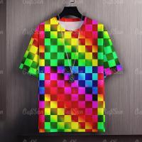 ราคา สายรุ้ง ตาหมากรุก เสื้อยืดผู้ชาย แฟชั่น เสื้อเรืองแสง เสื้อวินเทจชาย สุภาพสตรี เสื้อคอกลม (24246690234)