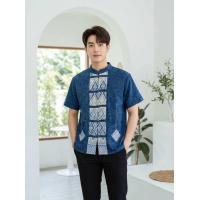 ราคา เสื้อพื้นเมืองผู้ชายคอจีน ผ้าหม้อฮ่อมสโตน แต่งลายไทยพิกุล (25826129595)