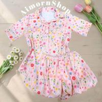 ราคา AimornShopp ชุดเซต 2 ชิ้น เสื้อเชิ้ตแขนสั้น กางเกงบอลลูนขาสั้นลายดอกน่ารักๆ (126686248546)