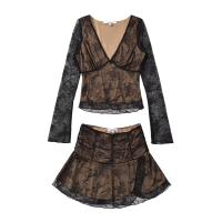 ราคา ชุดเซ็ต 2 ชิ้น เสื้อครอปแขนยาว คอวีลึก ผ้าลูกไม้ซีทรู กระโปรงทรงดอกบัว ซับในสีนู้ด สี ดำ ขาว 2480 (25271295946)