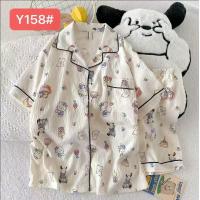 ราคา เซตชุดนอนผ้าฝ้ายญี่ปุ่น เสื้อ กางเกง คอปก ลายการ์ตูน สวมใส่สบาย ผ้านิ่มไม่เเข็ง No 1024 (25806970535)