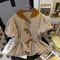 ราคา เสื้อเชิ้ตแขนสั้นลายสก๊อต แขนตุ๊กตาเอวสม๊อค แต่งโบว์แต่งสายผูก สาวอวบใส่ได้สบาย อกได้ถึง52นิ้ว งานไทยพร้อมส่งจากกทม (26397299868)