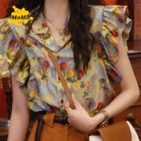 ราคา เสื้อเชิ้ตลายดอก ผ้าชีฟอง แขนสั้นระบาย สไตล์วินเทจ เสื้อเชิ้ตผู้หญิง เสื้อสงกรานต์ 078 (126192467460)