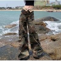 ราคา กางเกงขากว้าง กางเกงเอวสูง ลายทหาร กระเป๋าตรง 2ใบ สไตส์วินเทจ (24508465030)