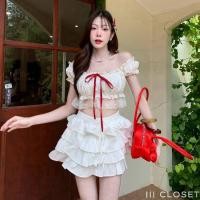 ราคา เสื้อครอป lll Freesize lll BA107 เสื้อเกาะอก แขนตุ๊กตา แต่งโบว์ ชายระบายผ้าลูกไม้ ผ้าดี ใส่แล้วไม่คัน (126339869019)