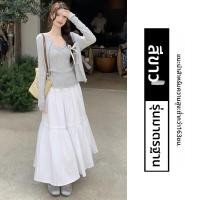 ราคา กระโปรงทรงเอเอวสูงสีขาว กระโปรงทรงเค้กทรงพองยาวปานกลางสำหรับผู้หญิง เดรสทำงานสไตล์เกาหลี กระโปรงทรงเอ (25903693353)