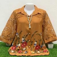 ราคา เสื้อเชิ้ตคอปกผ้าลินินผสมผ้าฝ้าย แต่งแขนลูกไม้สวยๆ ปักดอกไม้สวยๆ (24379673879)