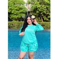 ราคา ชุดว่ายน้ำสาวอวบ เสื้อแขนยาว กางเกงขาสั้น ลายมัดย้อม (24269560209)