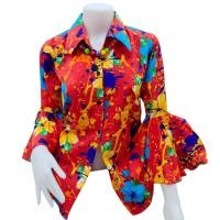 ราคา เสื้อทองกวาวลายสดใสแขนกระดิ่ง เสื้อแฟชั่นย้อนยุคหญิง เสื้อรำวงย้อนยุค เสื้อลายดอกตรีมงานวัด (126387766789)