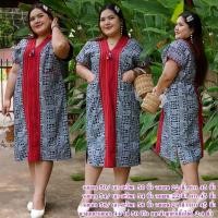 ราคา ชุดเดรสลายไทย อก 46 50 54 58 62 66 นิ้ว ชุดเดรสพื้นเมืองประยุกต์ ชุดเดรสผ้าไทยคนอ้วน ผ้าฝ้ายหมักโคลนพิมพ์ลาย 91 (25287011404)