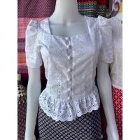 ราคา เสื้อลูกไม้แฟชั่น เสื้อลูกไม้สีขาวใส่ทำบุญ (18490639368)