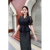 ราคา เสื้อลูกไม้ เสื้อลูกไม้ฝรั่งเศสอัดกาว เสื้อลูกไม้ระบาย ซิปหลัง (23338774570)
