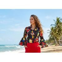 ราคา เสื้อทองกวาวลายสดใสแขนกระดิ่ง เสื้อแฟชั่นย้อนยุคหญิง เสื้อรำวงย้อนยุค เสื้อลายดอกตรีมงานวัด (126381543102)