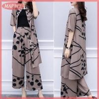 ราคา MARBIT ชุดลำลองผู้หญิงผ้าชีฟอง2ชิ้น ชุดลำลองกางเกงขากว้าง เสื้อเบลาส์ยาว (24719601205)