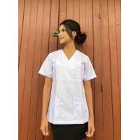 ราคา เสื้อกาวน์ สีขาว คอวี เสื้อพยาบาล ผู้ชาย ผู้หญิง ปักตรากระทรวงสาธารณสุข (24267948447)