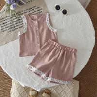 ราคา ฉบับภาษาเกาหลีหวานๆน่ารักสำหรับเด็กผู้หญิงชุดเดรสเสื้อกล้ามลูกไม้สีชมพูต่อกับกางเกงขาสั้นสำหรับเด็ก (26053685700)