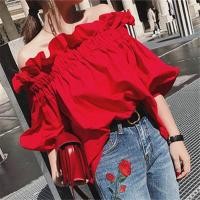 ราคา MSBEST ชีฟองเปิดไหล่ข้างหนึ่งเสื้อห้าจุดเสื้อ Off ไหล่เสื้อสตรีสีแดง (8986155118)