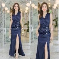 ราคา เดรสยาว ออกงานผ้าซาร่าแต่งป้ายหน้า ผ่าด้านหน้า นางแบบใส่งานจริง (24336257268)