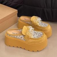 ราคา รองเท้าหัวโตส้นตึก K44 แบบสวม แต่งโบว์ลูกไม้ หนังกลับใส่สบาย ทำให้ขาดูเพรียวขึ้น (25003097524)