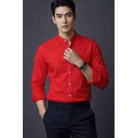 ราคา เสื้อเชิ้ตคอจีน สีแดงสด Bonne Chance เสื้อเชิ้ตชาย แขนยาว Cotton Oxfrod (16833613576)