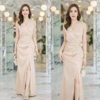 ราคา เดรสยาว ออกงานผ้าซาร่าแต่งป้ายหน้า ผ่าด้านหน้า นางแบบใส่งานจริง (24336257271)