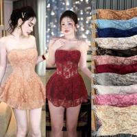 ราคา D มินิเดรสเกาะอกแต่งดีเทลรอบอก ผ้าลูกไม้ เสริมฟองน้ำ ทรงสวย (25548317827)