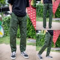 ราคา กางเกงคาร์โก้ กางเกงขายาวชาย กางเกงวินเทจ MAFEAR ใส่สบาย สีเขียวขี้ม้า กางเกงวินเทจขายาว6กระเป๋า (8352214480)