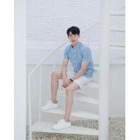 ราคา 11 สี พร้อมส่ง เสื้อเชิ้ตแขนสั้นคอจีน สีฟ้า เสื้อเชิ้ตผู้ชาย S XXL (15887180635)