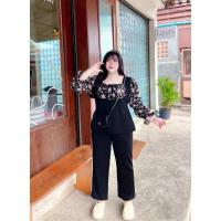 ราคา ชุดเซ็ทขายาว ใส่ออกงานสำหรับสาวอวบอ้วน เสื้อแขนยาวแต่งผ้าไหมอิตาลี่ลายดอก ไซส์ใหญ่อก50 60 (26292383043)