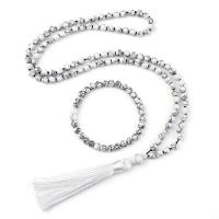 ราคา คลาสสิก Mala 108ลูกปัดที่ผูกปมสร้อยคอผู้หญิงผู้ชายสีขาวหินธรรมชาติ Japamala สร้อยข้อมือยาวพู่ลูกประคำสร้อยคอเครื่องประดับชุด (20872379449)