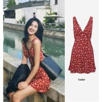 ราคา ชุดเดรสคอวีแขนกุดพิมพ์ลายดอกไม้สีแดง ชุดเดรสสั้นสไตล์ฝรั่งเศสสำหรับผู้หญิง ชุดเดรสฤดูร้อนใหม่ ชุดเดรสสีสันสดใส ชุดเดรสสั้นสไตล์ฮ่องกง (23861899717)