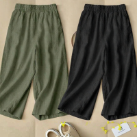ราคา Lieoyuarn กางเกงขายาวสามส่วนขาบานเอวสูง ผ้าฝ้ายลินิน (25657487277)