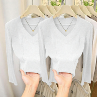 ราคา Lieoyuarn เสื้อยืดคอวีแขนยาวรัดรูปสุดเซ็กซี่ (25523502211)