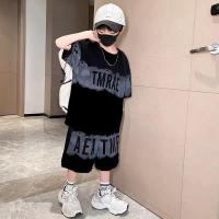 ราคา ชุดมัดย้อมสุดเท่สำหรับเด็กผู้ชาย ชุดเสื้อแขนสั้นและกางเกงขาสั้นพิมพ์ลายตัวอักษรไล่ระดับสีดำและเทา ทรงหลวมโอเวอร์ไซส์ สไตล์ฮิปฮอป ลำลองสำหรับเด็ก BabyBuddyShop (25928645702)