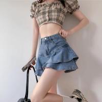 ราคา S 6XL กระโปรงทรงหางปลา กระโปรงยีนส์สั้น ทรงเอ เอวสูง สไตล์ย้อนยุค (24646881142)