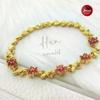 ราคา A61 สร้อยข้อมือดอกพิกุลพลอยทับทิม สลับเพชรหัวใจ งานหุ้มทองไมครอน ชุบทอง 24K กำไลข้อมือ (21192877361)