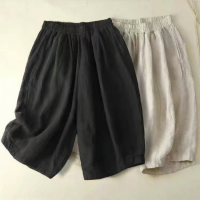 ราคา Lieoyuarn กางเกงขายาว 5 6 ขาบานเอวสูง ผ้าลินิน สบายๆ สำหรับฤดูร้อน (25674577877)